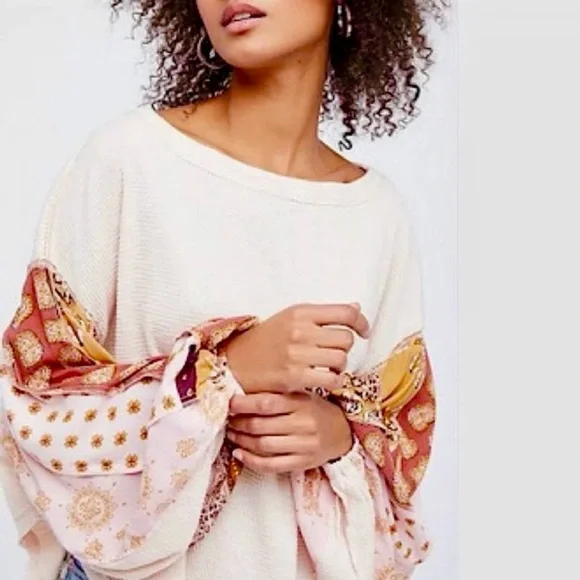 Free People Blossom Patchwork Sleeve Thermal Top - Picture 3 of 8